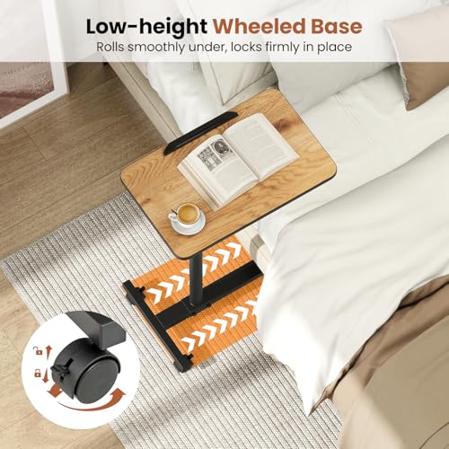 GIANTEX Overbed Table with Wheel, Medical Adjustable Bedside Table Natural | Mobile Standing Desk, Portable Laptop Table for Small Spaces, Bed Trays Table for Eating Home and Hospital - color: Natural