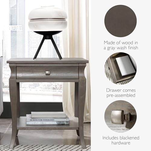 Leick Home 11607-GW Luna One Drawer Side Table and Shelf, Gray Wash - color: Grey