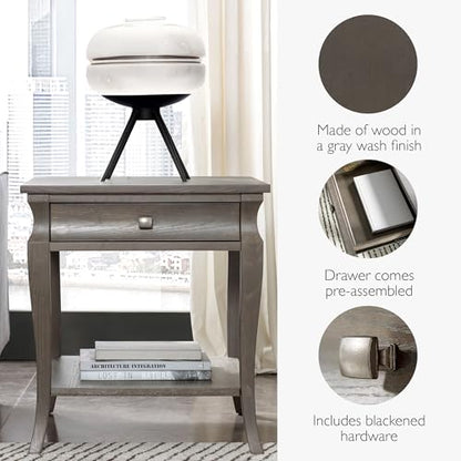 Leick Home 11607-GW Luna One Drawer Side Table and Shelf, Gray Wash - color: Grey
