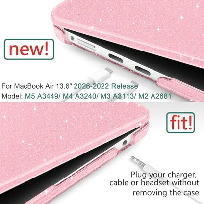 DONGKE Compatible with MacBook Air 13 inch Case M5 M4 M3 M2 2026 2025 2024-2022 A3449 A3240 A3113 A2681, Glitter Bling Plastic Hard Shell & Keyboard Cover for MacBook Air 13.6 inch, Sparkly Pink - color: Sparkly Pink