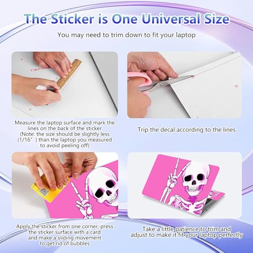 Laptop Skin Sticker Decal Cover,Cute Pink Cartoon Skeleton | DIGTIALL Universal Laptop Skin Sticker, Waterproof Removable Notebook Decal Protector Cover for 12 13 14 15 Inch Laptops - color: Cute Pink Cartoon Skeleton