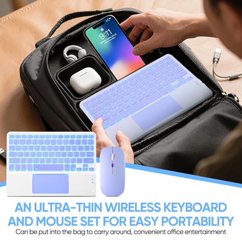 Ultra-Slim Bluetooth Keyboard with Built-in Touchpad and Mouse Portable Mini Wireless Keyboard Rechargeable 7-Color Backlit for Apple iPad iPhone Samsung Tablet iPhone Smartphone iOS Android Windows - color: purple