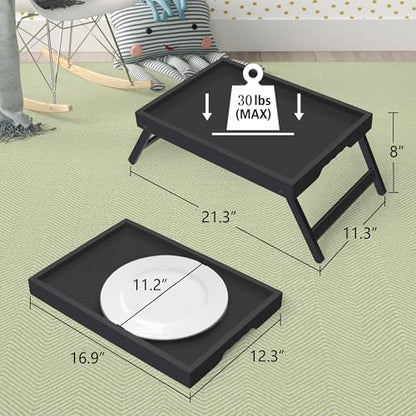 Artmeer FSC 100% Bamboo Bed Tray with Folding Legs, Large, Black | Large FSC 100% bamboo bed tray with folding legs, handles and raised edges for meals, laptops, reading and serving. - color: Black, size: Large
