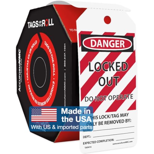 AccuformNMC 250 Lockout Tags by-The-Roll, Danger Locked Out Do Not Operate | US Made OSHA Compliant Tags, Waterproof PF-Cardstock, Resists Tears, 6.25"x3", TAR416 - size: 100 Tags