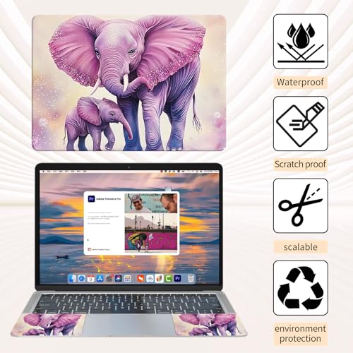 15.6 Inch Laptop Skin Sticker, Reusable Vinyl Cover Protector with 2 Wrist Pad Skins, Removable Waterproof Scratch-Resistant for 12-15.6 Inch Laptop Notebook,Adult and Baby Elephant - color: Adult And Baby Elephant
