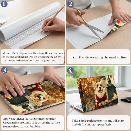 Universal Laptop Skin Sticker Decal,15.6 Inch Laptop Vinyl Cover for 13" 14" 15.6" Laptop,Scratch-Resistant Waterproof Protector Wrap,Reusable with Wrist Pads,Dog in Autumn Street - color: Dog in Autumn Street