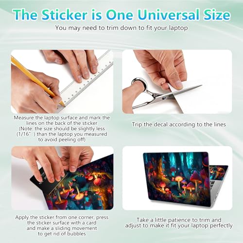 Laptop Skin Sticker Decal 12"-15.6" Universal Laptop/Notebook/Netbook Vinyl - Waterproof Scratch Resistant,Fits HP Dell Lenovo MacBook,2 Free Wrist Pads,Easy Apply & Remove,Mushrooms Forest - color: Mushrooms Forest