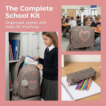 School Bags Kids Rolling Backpack for Girls Kids Luggage Suitcase With Wheels - color: Coffee23-3-6