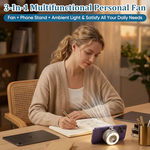 hepanio Clip On Fan,Small Fan Clip on for Shirt & Waist 3 in 1 Portable Silent Mini Bladeless Fan Magnetic Phone Fan Magsafe Compatible with Fill Light,Clip & Desktop Dual Use,360° Clip On Fan - color: Pink