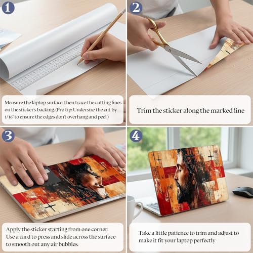 Universal Laptop Skin Sticker Decal,15.6 Inch Laptop Vinyl Cover for 13" 14" 15.6" Laptop,Scratch-Resistant Waterproof Protector Wrap,Reusable with Wrist Pads,Jesus and Cross Painting - color: Jesus and Cross Painting