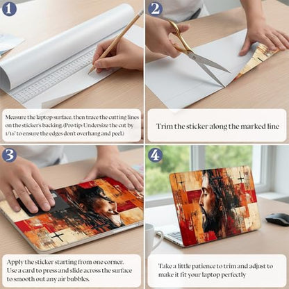 Universal Laptop Skin Sticker Decal,15.6 Inch Laptop Vinyl Cover for 13" 14" 15.6" Laptop,Scratch-Resistant Waterproof Protector Wrap,Reusable with Wrist Pads,Jesus and Cross Painting - color: Jesus and Cross Painting