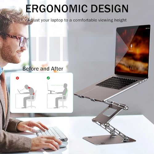 Laptop Riser,Ergonomic Laptop Stand,3-Tier Foldable Laptop Stand,Steel,Can Bear 4KG,Reading and Easy Carrying,for 10-17.3'' Inches Laptop