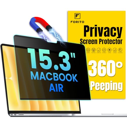 F FORITO Magnetic Privacy Screen Protector Compatible with MacBook Air 15.3 inch (2026-2023, M2, M3, M4, M5), Removable 360° Anti Peeping Anti Blue Light Anti Glare Laptop Privacy Screen Shield - size: for MacBook Air 15.3" (2023-2025, M2,M3,M4)
