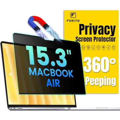 F FORITO Magnetic Privacy Screen Protector Compatible with MacBook Air 15.3 inch (2026-2023, M2, M3, M4, M5), Removable 360° Anti Peeping Anti Blue Light Anti Glare Laptop Privacy Screen Shield - size: for MacBook Air 15.3" (2023-2025, M2,M3,M4)