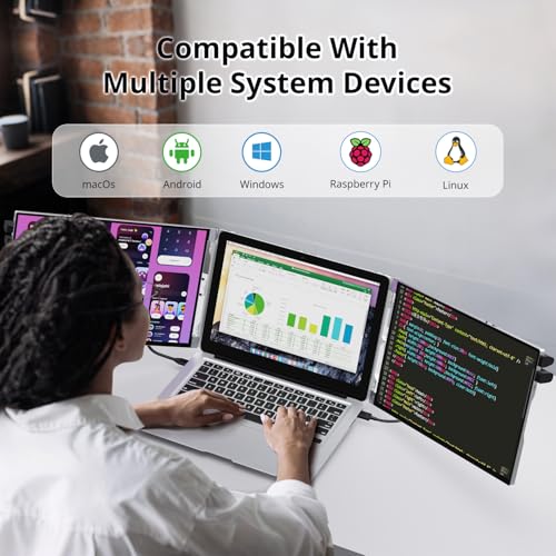 AYY Laptop Screen Extender, 14" FHD 1200P Portable Triple Monitor for 13"-17" Laptops, Aluminum Alloy Stand, Compatible with MacOS/Windows/Chrome - size: 14 Inch, style: Dual 1200P