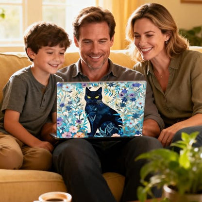 Universal Laptop Skin Sticker Decal for 11.6”12" 13" 13.3" 14" 15" 15.4" 15.6" Reusable Waterproof Scratch-Scratch Resistant Protective Vinyl Laptop Notebook Skin Stickers - Black Cat Floral Leaf - color: Black Cat Floral Leaf