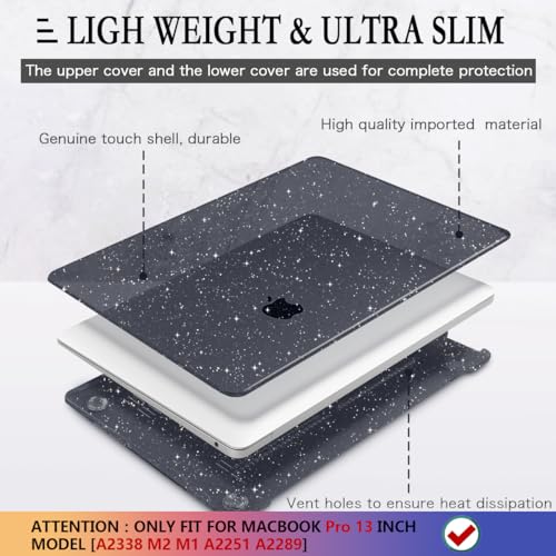 CISSOOK Black Glitter Case for MacBook Pro 13 Inch 2025-2020 Release Model A2338 A2251 A2289 with Touch Bar, Bling Hard Shell Cover Keyboard Skin for MacBook Pro 13 M1 M2 Sparkly | 4in1 Set Bling Hard Shell Cover Keyboard Skin for MacBook Pro 13 M1 M2 A23