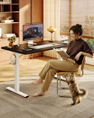 FLEXISPOT EN1 48"x24" One-Piece Standing Desk, Black | 1" Thick Seamless Desktop, 176 LBS Capacity, Home Office Use, 4 Memory Presets, Dual Monitor Setup, Anti-Collision Protection - color: Black (White Frame), size: 47.2 x 23.6 in