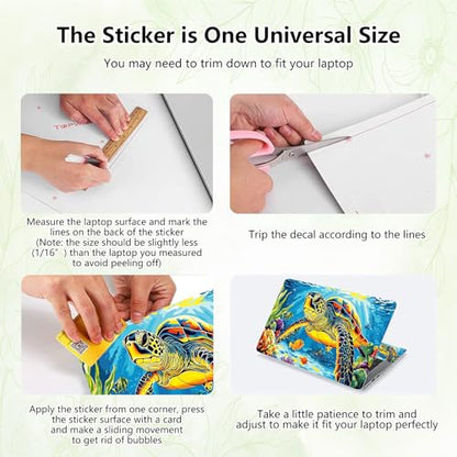 Laptop Skin Sticker Decal, Universal Reusable Vinyl Laptop Cover for 12" 13" 13.3" 14" 15" 15.4" 15.6" Notebook PC, Reusable Waterproof Scratch-Resistant with 2 Wrist Pads,Art Sea Turtle - color: Art Sea Turtle