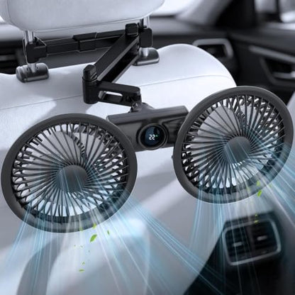 Pelidox Car Fan for Backseat - 3 Speeds 360° Rotation Dual Head USB Back Seat Cooling Fan Kids Baby Quiet Fan with LED Display for Almost Vehicle Jeep Van RV Truck - size: Large