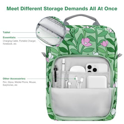 Dadanism 9-11 Inch Tablet Sleeve Bag Carrying Case with Shoulder Strap | Fits iPad (A16) 11", iPad 10th Gen 10.9", iPad Air M4/Pro M5 11", iPad 9/8/7th 10.2", Galaxy Tab A11+ Plus 11", Cyan+Flower - color: Cyan+flower, size: 9-11 Inch