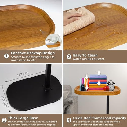 End Table Adjustable Height, 360°Swivel TV Tray C Table for Couch Sofa Bed, Wood Side Table for Living Room Bedroom Small Spaces