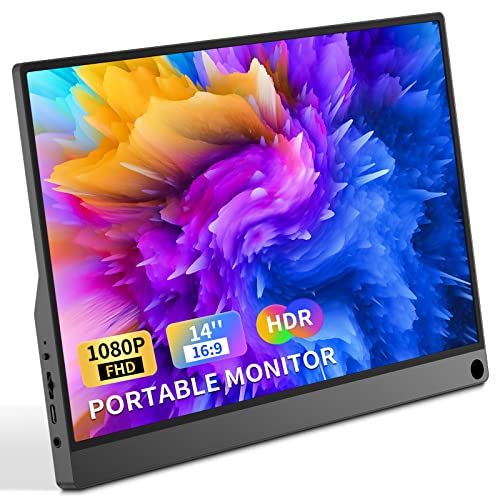 Portable Monitor 1080P, FHD 14" IPS Monitors Screen with Type-C/USB C/HDMI, Dual Built-in Speaker, Eye Care Gaming Portable Monitor Second Screen for Laptop/PC/Mac/Phone/Computer