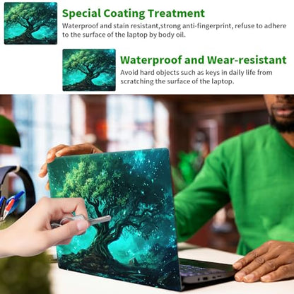 Laptop Skin Sticker Decal, Universal Protective Cover Fit 12 13 14 15.6 Inch Notebook, Reusable Water-Resistant Vinyl Decal w/ 2 Wrist Pads for Business Travel Office, Green Tree - color: Green Tree