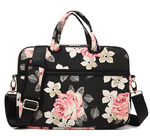 kayond Black Rose Patten water-resistant Laptop Shoulder Messenger Bag Case Sleeve for 12 Inch 13 Inch Laptop - color: Black Rose, size: 13-13.3 inch