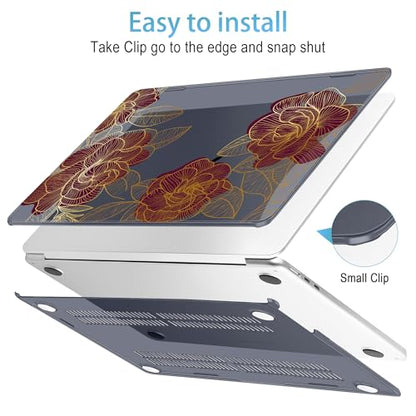 Mektron for 2026/2025/2024/2023 MacBook Air 15 INCH M5 A3448 /M4 A3241 /M3 A3114 /M2 A2941 Case, Printed Plastic Hard Shell Cover with 15.3" Liquid Retina Display Touch ID, Golden Rose - color: Golden Rose
