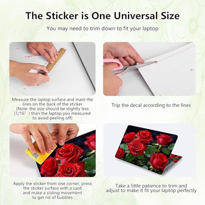 Laptop Skin Sticker Decal, Universal Reusable Vinyl Laptop Cover for 12" 13" 13.3" 14" 15" 15.4" 15.6" Notebook PC, Reusable Waterproof Scratch-Resistant with 2 Wrist Pads,Red Rose Flowers - color: Red Rose Flowers