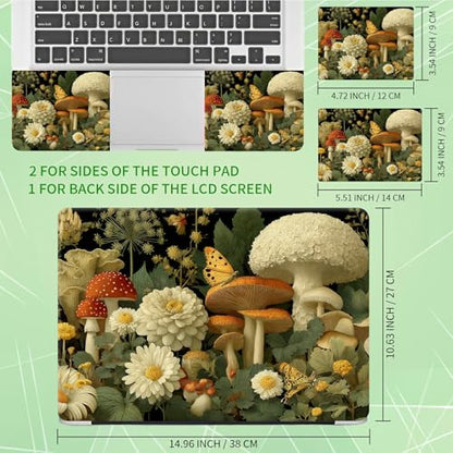 Laptop Skin Sticker Decal, Universal Protective Cover Fit 12 13 14 15.6 Inch Notebook, Reusable Water-Resistant Vinyl Decal w/ 2 Wrist Pads for Business Travel Office, Mushroom Daisy - color: Mushroom Daisy