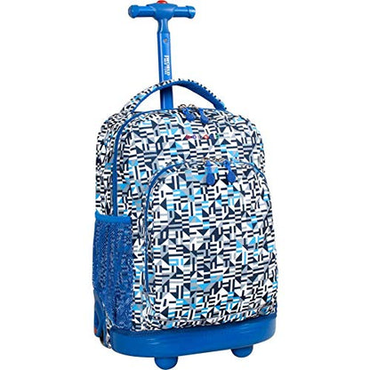 J World Sunny Rolling Backpack for Kids. Roller Bag With Wheels, Geo Blue - color: Geo Blue