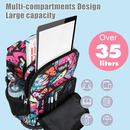 Tilami Rolling Backpack & Lunch bag for Kids 19 Inch Wheeled Bookbag for Boys & Girls for School & Travel,Arts Pink - color: Arts Pink