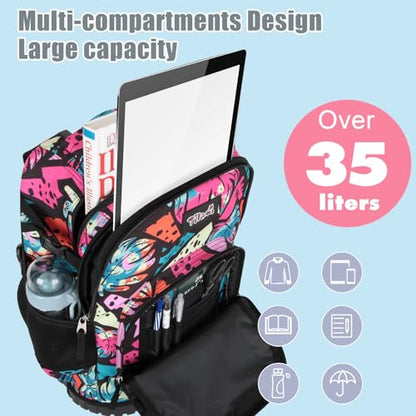 Tilami Rolling Backpack & Lunch bag for Kids 19 Inch Wheeled Bookbag for Boys & Girls for School & Travel,Arts Pink - color: Arts Pink