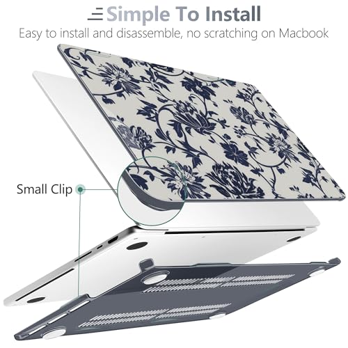 Batianda Case for New MacBook Pro 16 inch 2026 M5 2024 2023 2021 Release with M4 M3 M2 M1 Pro/Max Chip,Slim Lightweight Protective Shell Creative Pattern with Keyboard Cover Protector, Navy Flowers - color: Navy flowers