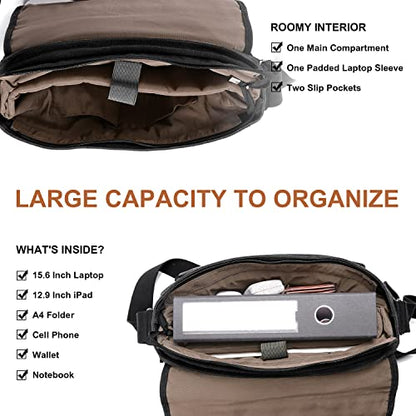ESTARER Men Messenger Bag 15.6 inch, Computer Work Bag Water-resistant Canvas, Laptop Shoulder Bag Briefcase Satchel, Dark Grey - color: 15.6'' Buckle-dark Grey