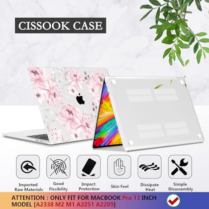 CISSOOK Compatible with MacBook Pro 13 inch Case M2 M1 Chip 2025-2016 | A2338 A2251 A2289 A2159 A1989 A1706 Model with Touch Bar, Plastic Hard Shell Case +Keyboard Cover, Cute Pink Flower - color: Pro13inch-Cute Pink Flower