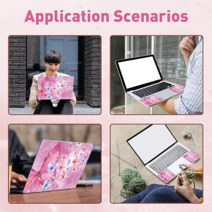 PLIGREAT Pink Butterfly Laptop Skin Sticker Decals, 12" 13" 13.3" 14" 15 inch Laptop Universal Vinyl Notebook Art Protector Cover Decal Netbook PC Personalized Floral Skin Stickers - color: Pink Butterfly