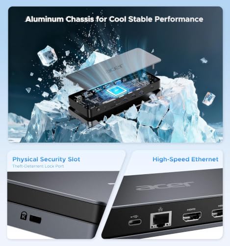 Acer 13-in-1 Laptop Docking Station, USB-C 3 Display Docking (2 HDMI+1 DP) | 100W Laptop Charging, 5Gbps USB-A/C, 1Gbps LAN, Requires Full-Featured USB-C Port, Windows Compatible,macOS Supports Only SST