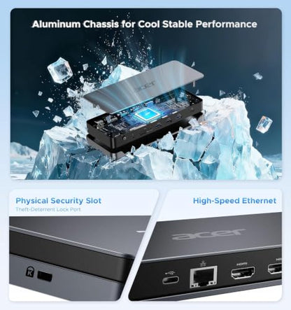 Acer 13-in-1 Laptop Docking Station, USB-C 3 Display Docking (2 HDMI+1 DP) | 100W Laptop Charging, 5Gbps USB-A/C, 1Gbps LAN, Requires Full-Featured USB-C Port, Windows Compatible,macOS Supports Only SST