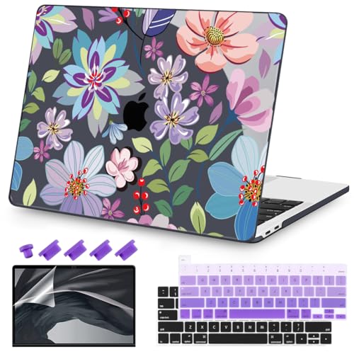 Teryeefi for MacBook Pro 13 inch Case M2 M1 2025 2022 2021-2016 Release fits Model A2338 /A2289/A2251/A2159/A1989/A1706 with Touch Bar, PC Hard Shell with Keyboard Cover, Pretty Colorful Flowers A004 - color: Pretty Colorful Flowers A004