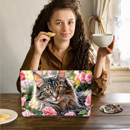 Laptop Skin Sticker Decal 15.6 Inch,12 13 13.3 14 15 15.6 in Laptop Netbook Skins for Notebook,Art Decal Removable Waterproof Scratch Resistant,Universal Vinyl Cover,Cute Cat Flower - color: Cute Cat Flower