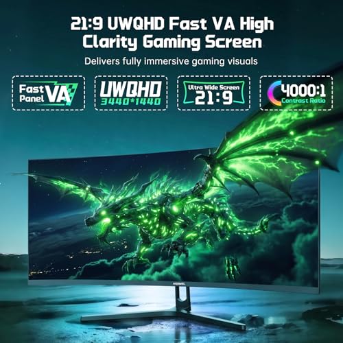 34 Inch Curved Gaming Monitor 200Hz UWQHD 3440×1440P Curved Monitor | HDMI 2.1×2 DP1.4×1 AI Crosshair 21:9 PIP/PBP, MPRT 1ms Fast VA Display (G34F1Q, One HDMI 2.1 Cable Included) - size: 34 Inch