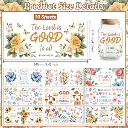 Peacoblue UV DTF Cup Wraps Transfer Stickers Bible and Flowers Pattern, 10 Sheets Waterproof Custom Vinyl Transfer Sticker 16oz Coffee Glass Cup Tumbler Bottle Mug Decals for Men Women - style: Bible and Flowers
