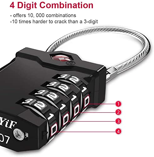 ZHEGE Travel Locks, TSA Approved Locks for Luggage (4 Pack, Black) | 4 Digit Cable Lock with Inspection Indicator for Suitcase, Backpack, Baggage, Easy to Read - color: 4p Black
