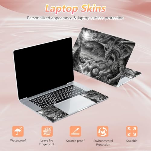 Laptop Skin Sticker Decal 12" 13" 13.3" 14" 15" 15.6",Waterproof Scratch Resistant Vinyl,Reusable Easy to Apply,for MacBook HP Dell Notebooks Netbooks Laptop,2 Wrist Pads,Black Dragon Warrior - color: Black Dragon Warrior