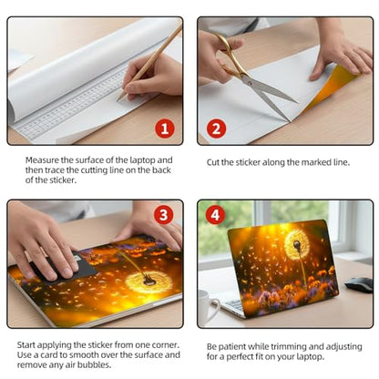 Universal Laptop Skin Sticker Decal, 12"-15.6" Aesthetic Vinyl Wrap, Glowing Dandelion Sunset Waterproof Notebook Cover Art Protector for MacBook HP Dell Lenovo, Fits 13" 14" 15" 15.6" - color: Glowing Dandelion Sunset