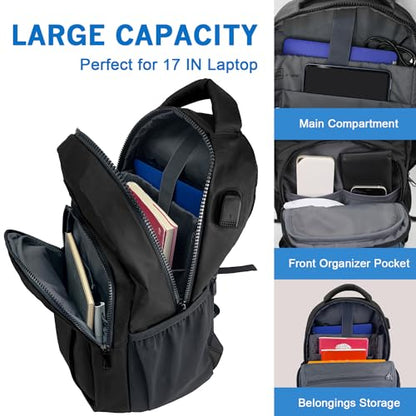 WOLT Laptop Backpack for Men Women for 15.6 Inch and 17 Inch Notebook, Travel Backpack Carry On Flight Approved with Computer Compartment, College Bookbag with USB Charging Port (Black) - color: Black