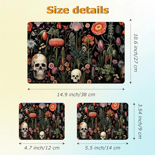 Universal Laptop Skin Sticker with 2 Wrist Pad Decals, 3-Piece Removable Vinyl Laptop Cover, Botanical Flower Skull Waterproof Anti-Scratch, Easy-Trim Fit for 13.3" 14" 15.6" Laptops - color: Botanical Flower Skull